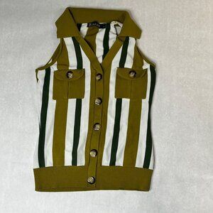 Striped Sleeveless Button-Up green white  By 7th Avenue Design Studio Small